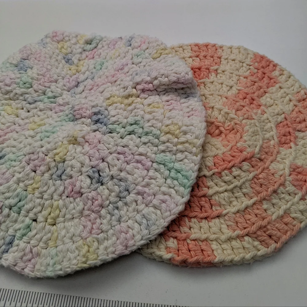 Vintage crochet circular, pastel multi and orange wash cloths with Natural Soaps